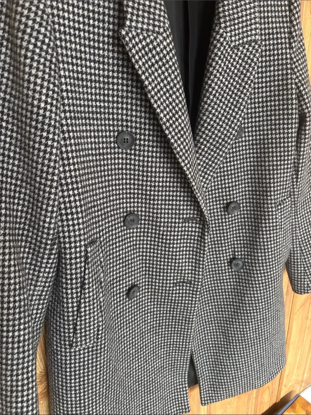 Zara Double-Breasted Houndstooth Pea Coat - Black & White - Picture 4 of 14